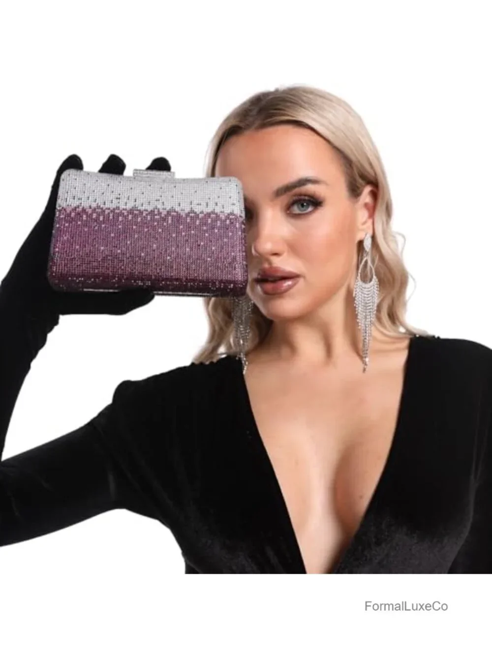 Rhinestone Evening Clutch Purse with Detachable Chain Strap for Party Dinner